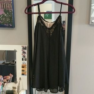 LULU'S black and tan lace detail slip dress